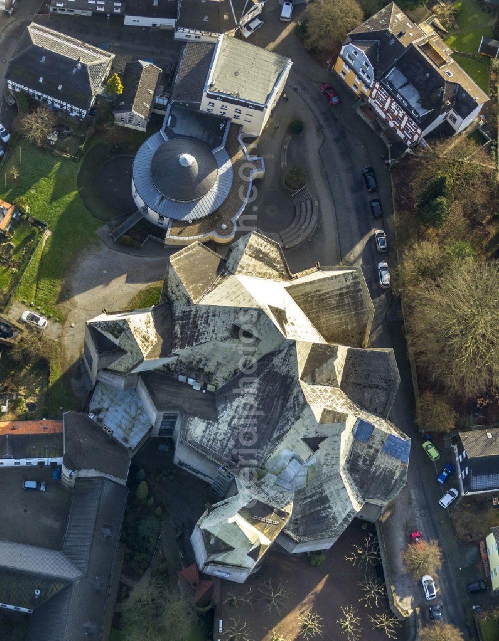 Velbert from above - Neviges Center at St. Mary's Cathedral in Velbert in the Ruhr area in North Rhine-Westphalia