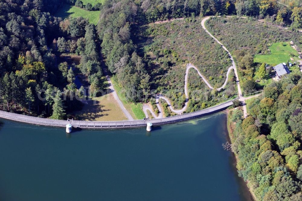 Aerial photograph Wipperfürth - View of the Neye Dam in Wipperfürth in the state North Rhine-Westphalia. The dam was built as drinking water dam