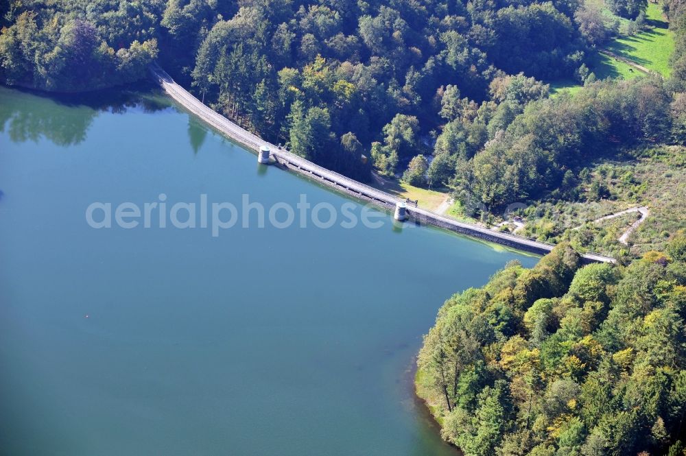 Aerial photograph Wipperfürth - View of the Neye Dam in Wipperfürth in the state North Rhine-Westphalia. The dam was built as drinking water dam