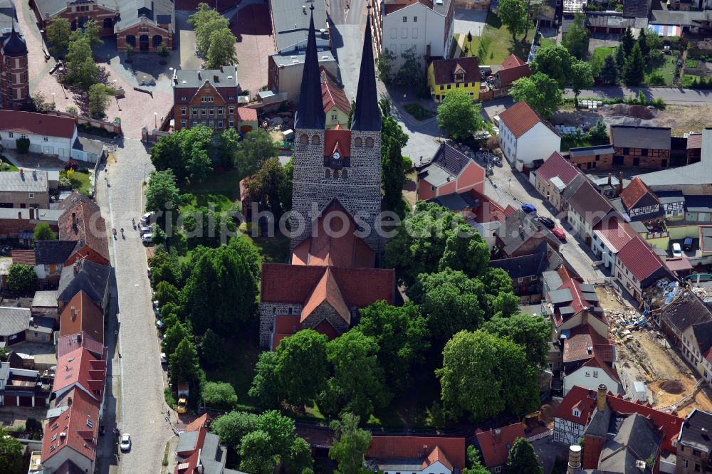 Burg from the bird's eye view: View of the church Nicolai in Burg in the state of Saxony-Anhalt