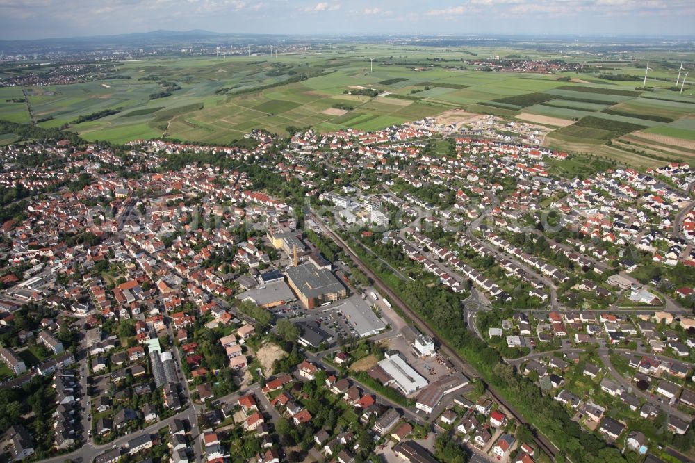 Nieder-Olm from above - Local View of Nieder-Olm in Rhineland-Palatinate, at the center the factory of the manufacturer of beverages Eckes