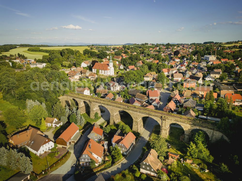 Aerial photograph Kottmar - Niedercunnersdorf with former railway viaduct, is a district of the municipality Kottmar in the district of Goerlitz, in the federal state of Saxony, Germany