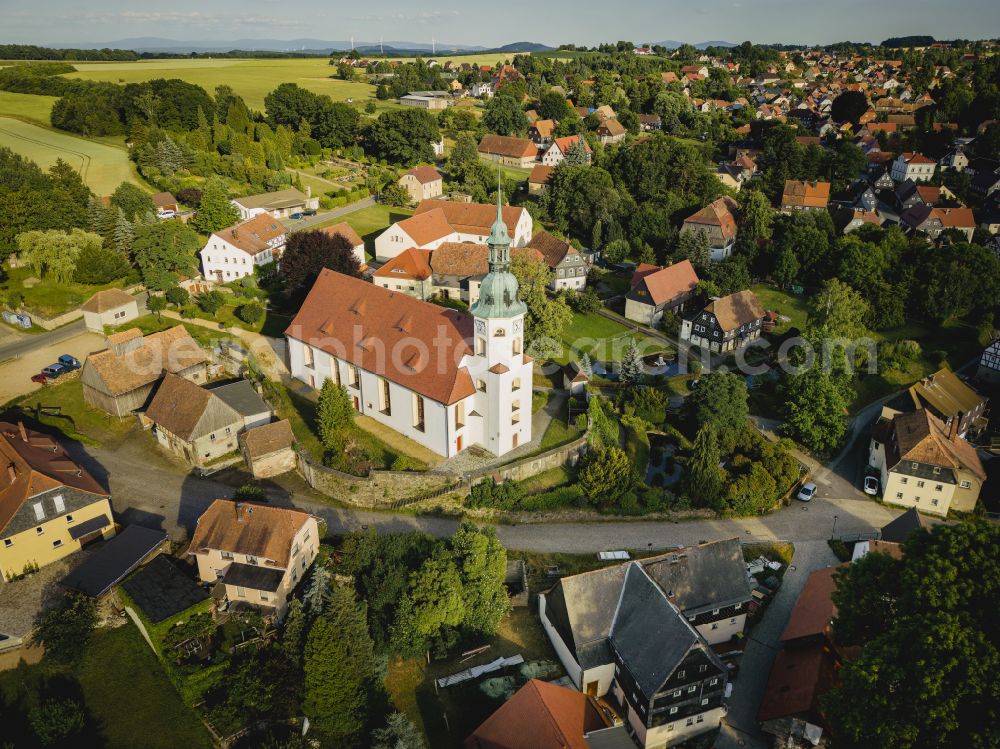 Kottmar from above - Niedercunnersdorf with church is a district of the municipality Kottmar in the district of Goerlitz, in the federal state of Saxony, Germany