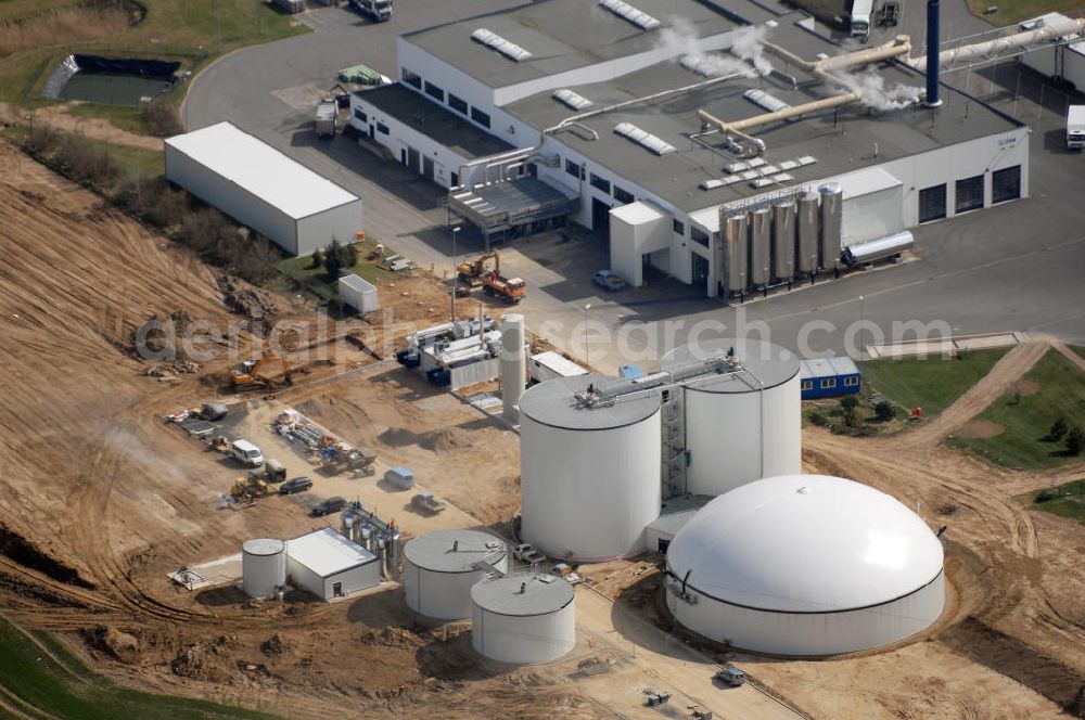 Aerial photograph Malchin - Blick auf die Niederlassung der SecAnim GmbH der SARIA Bio-Industries AG & Co. KG in Malchin. SARIA ist ein Unternehmen, das sich überwiegend mit der Verwertung und Entsorgung von tierischen Reststoffen beschäftigt. SecAnim GmbH ist die neu gegründete Tochterfirma der SARIA Bio-Industries AG & Co. KG. Kontakt: SecAnim GmbH, Niederlassung Malchin, An der Landwehr, 17139 Malchin, Tel.: 03994/2096-0, E-Mail: kontakt@saria.de,