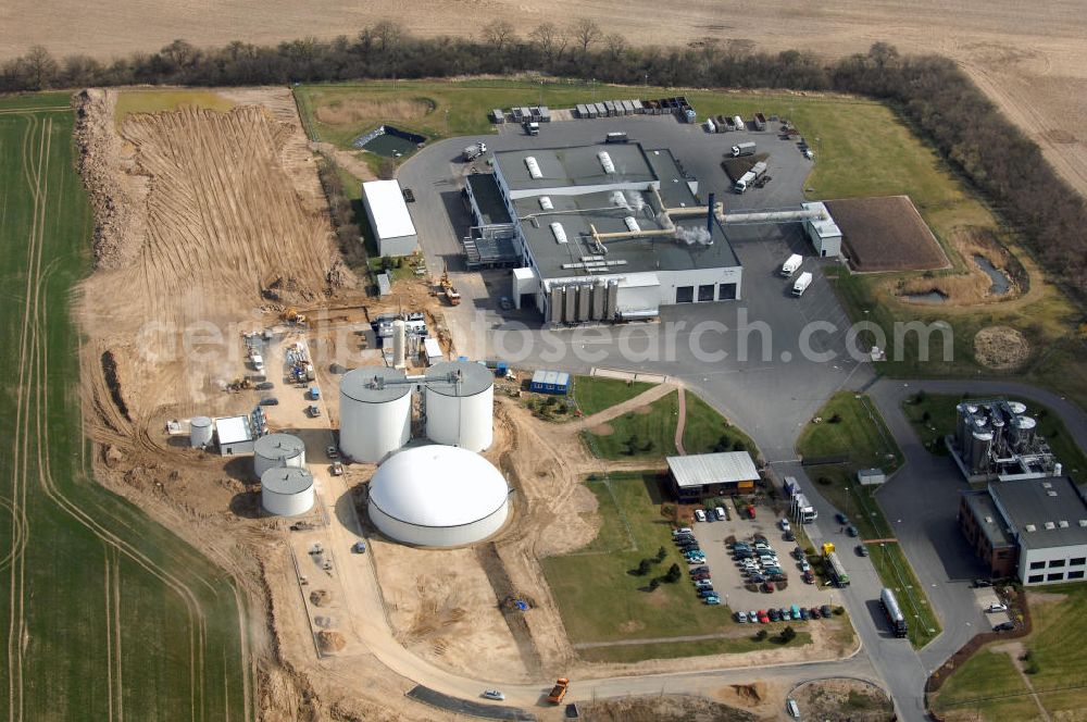 Aerial photograph Malchin - Blick auf die Niederlassung der SecAnim GmbH der SARIA Bio-Industries AG & Co. KG in Malchin. SARIA ist ein Unternehmen, das sich überwiegend mit der Verwertung und Entsorgung von tierischen Reststoffen beschäftigt. SecAnim GmbH ist die neu gegründete Tochterfirma der SARIA Bio-Industries AG & Co. KG. Kontakt: SecAnim GmbH, Niederlassung Malchin, An der Landwehr, 17139 Malchin, Tel.: 03994/2096-0, E-Mail: kontakt@saria.de,