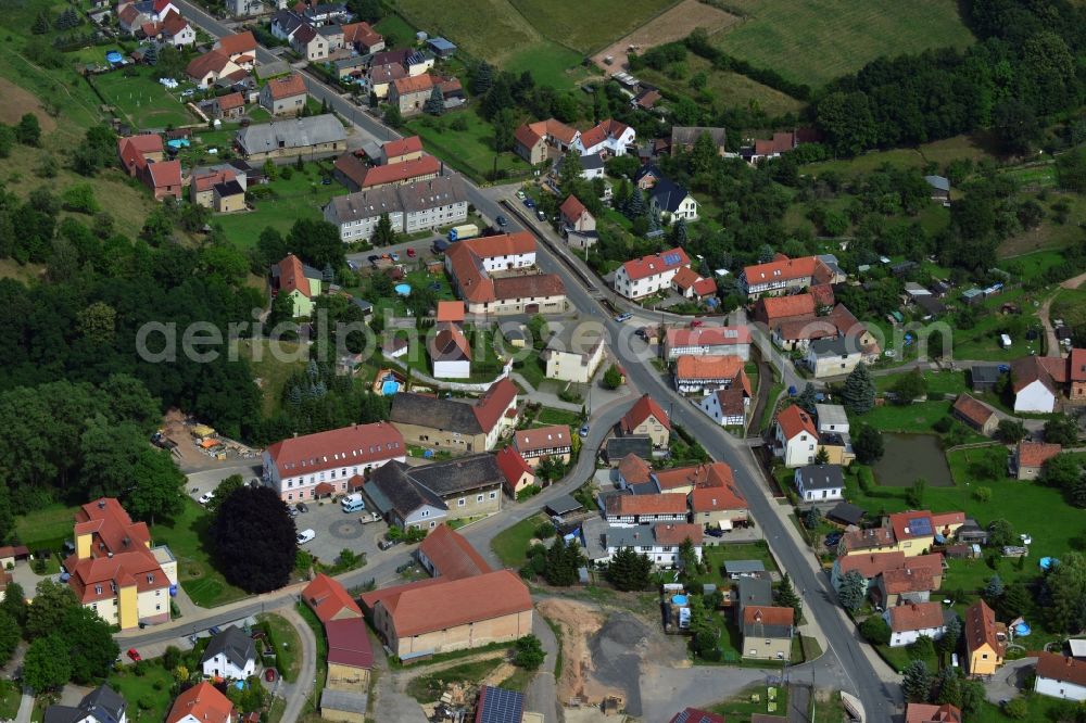 Niederndorf from above - View of the houses in Niederndorf along the country road 1070 in the state Thuringia