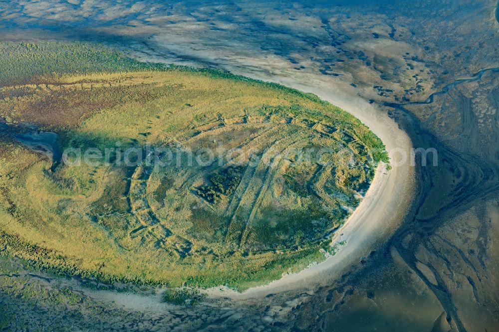 Nigehörn from the bird's eye view: Nighorn and Scharhoern in the North Sea in the Wadden Sea off Cuxhaven in the state Hamburg, Germany