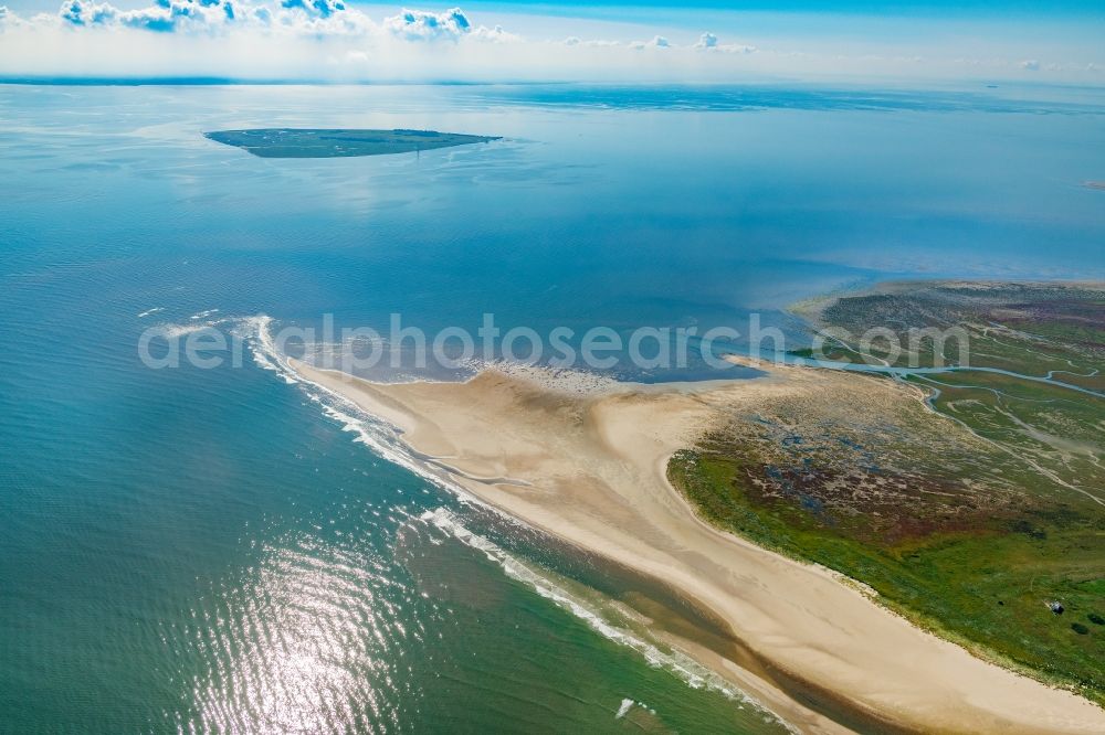 Nigehörn from above - Nighorn and Scharhoern in the North Sea in the Wadden Sea off Cuxhaven in the state Hamburg, Germany