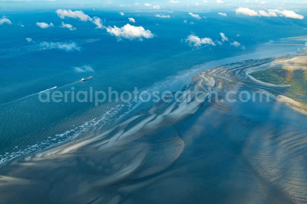 Nigehörn from above - Nighorn and Scharhoern in the North Sea in the Wadden Sea off Cuxhaven in the state Hamburg, Germany