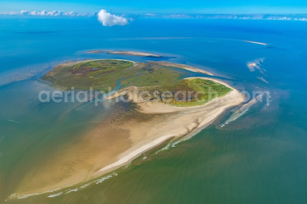 Nigehörn from above - Nighorn and Scharhoern in the North Sea in the Wadden Sea off Cuxhaven in the state Hamburg, Germany