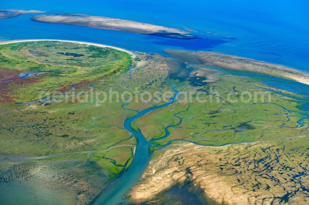 Aerial image Nigehörn - Nighorn and Scharhoern in the North Sea in the Wadden Sea off Cuxhaven in the state Hamburg, Germany