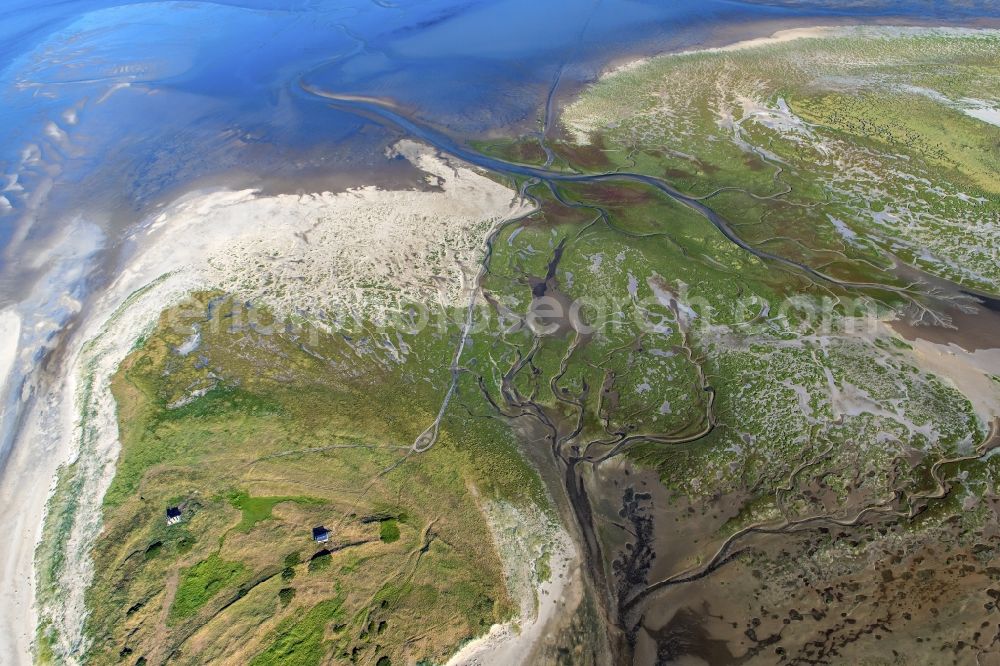 Scharhörn from above - Nighorn and Scharhoern in the North Sea in the Wadden Sea off Cuxhaven in the state Hamburg, Germany