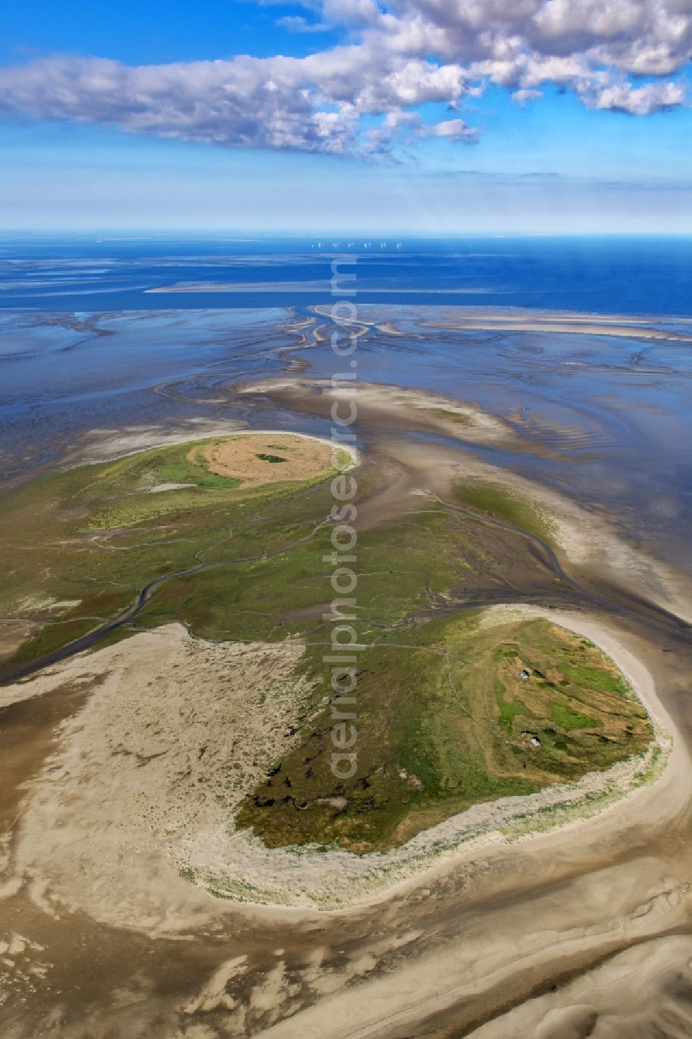 Scharhörn from the bird's eye view: Nighorn and Scharhoern in the North Sea in the Wadden Sea off Cuxhaven in the state Hamburg, Germany