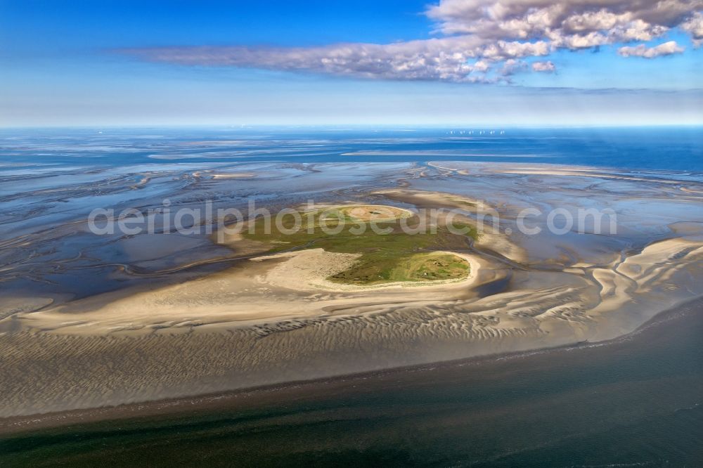 Scharhörn from the bird's eye view: Nighorn and Scharhoern in the North Sea in the Wadden Sea off Cuxhaven in the state Hamburg, Germany