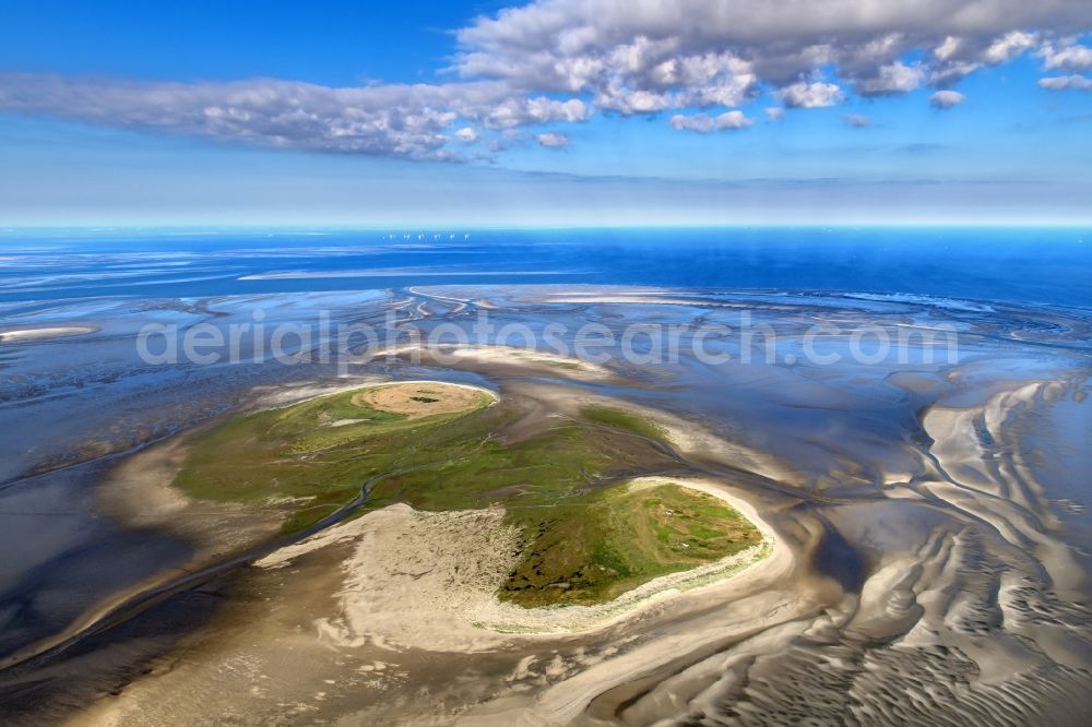 Scharhörn from above - Nighorn and Scharhoern in the North Sea in the Wadden Sea off Cuxhaven in the state Hamburg, Germany