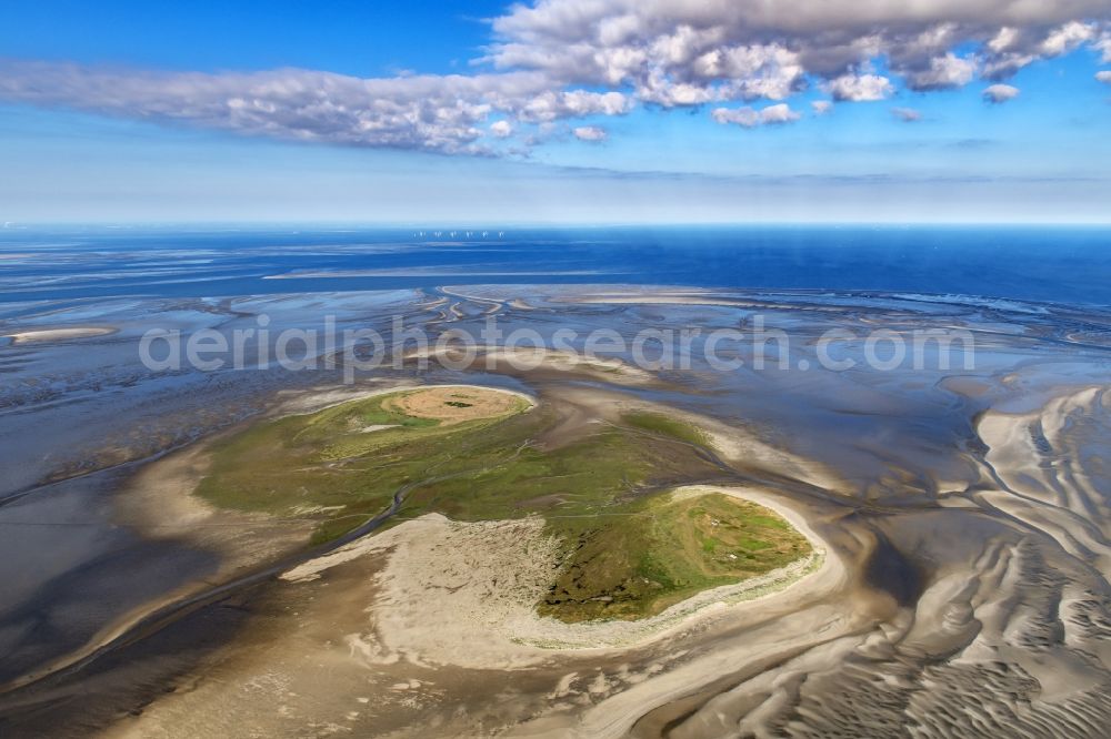 Scharhörn from the bird's eye view: Nighorn and Scharhoern in the North Sea in the Wadden Sea off Cuxhaven in the state Hamburg, Germany