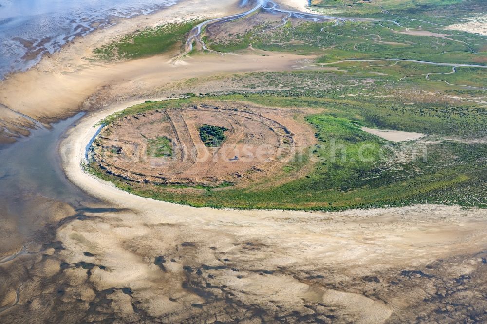 Nigehörn from the bird's eye view: Nighorn and Scharhoern in the North Sea in the Wadden Sea off Cuxhaven in the state Hamburg, Germany