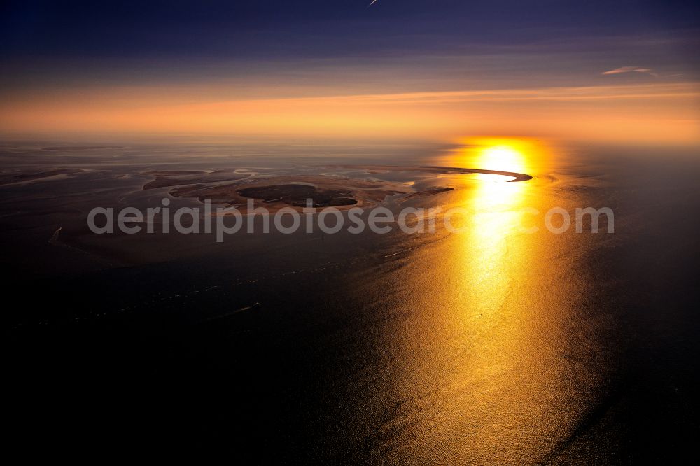 Nigehörn from the bird's eye view: Nighorn and Scharhoern in the North Sea in the Wadden Sea off Cuxhaven in the state Hamburg, Germany