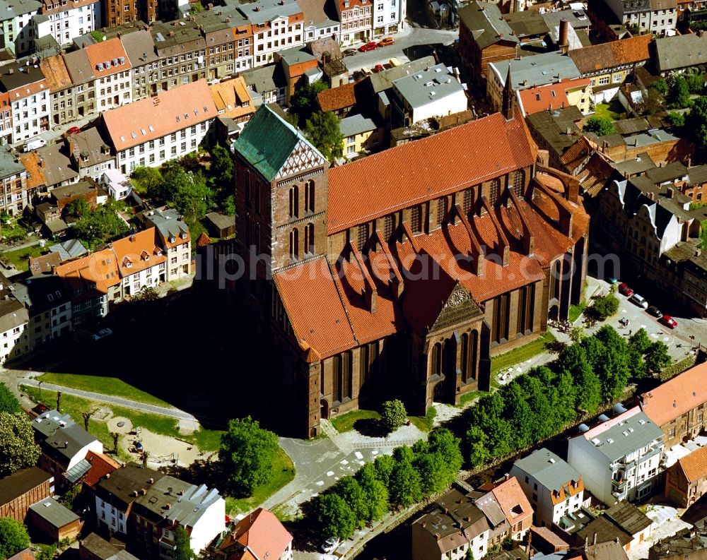 Wismar from above - The late-Gothic Church of St. Nicholas in Wismar in Mecklenburg-Western Pomerania