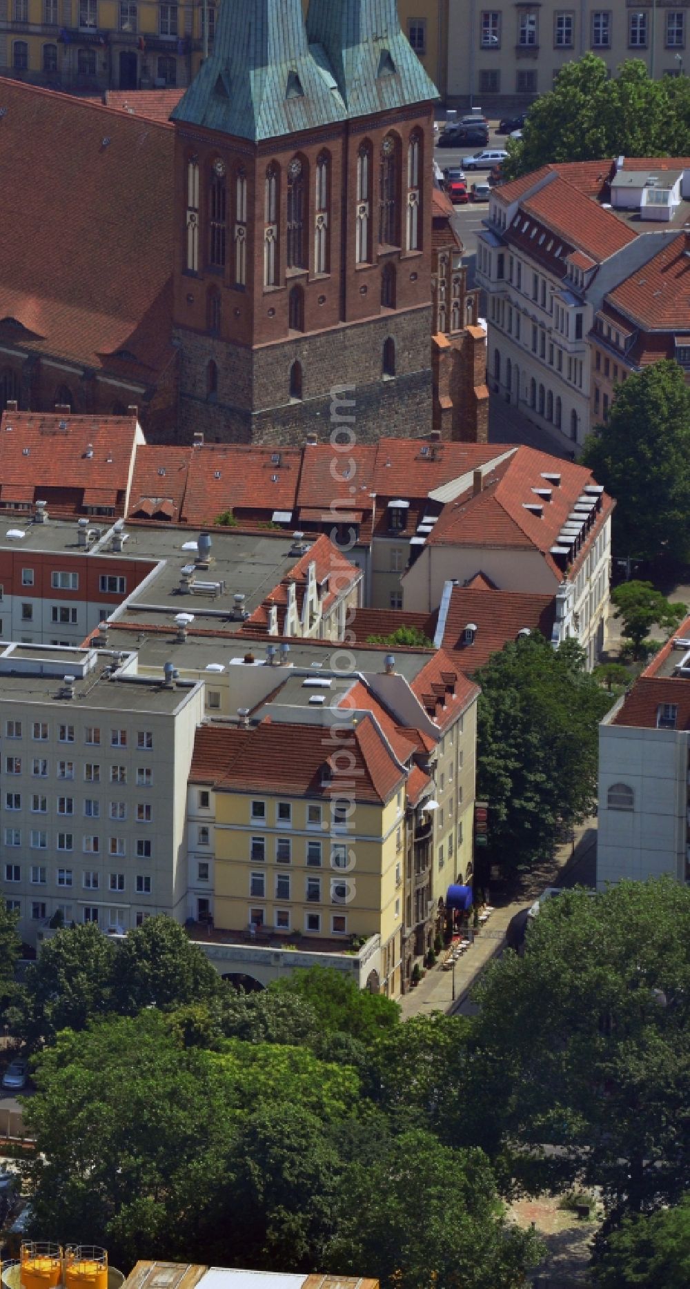 Aerial photograph Berlin Mitte - Nikolai Quarter in Berlin-Mitte with the data used as a museum Nikolai church in the center