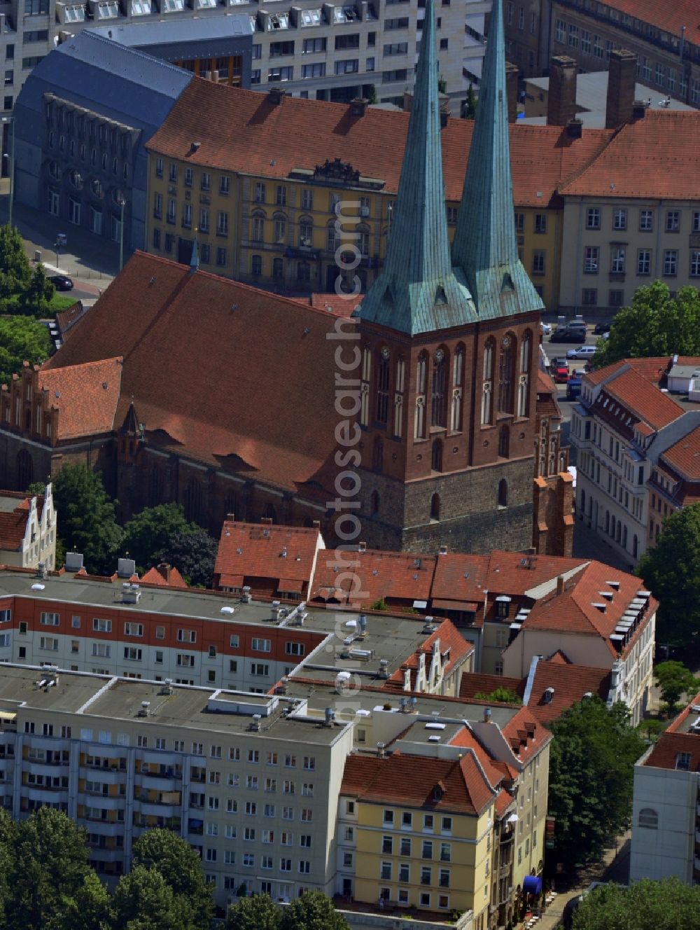 Berlin Mitte from above - Nikolai Quarter in Berlin-Mitte with the data used as a museum Nikolai church in the center