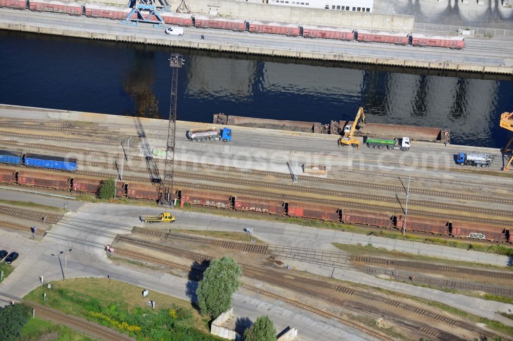 Königs Wusterhausen from above - View at the North harbor at Nottekanal in Königs Wusterhausen in the federal state of Brandenburg. The North Harbour is connected to rail, road and water and it is the central industrial location in the harbor area of Königs Wusterhausen. It is operated by the LUTRA Ltd