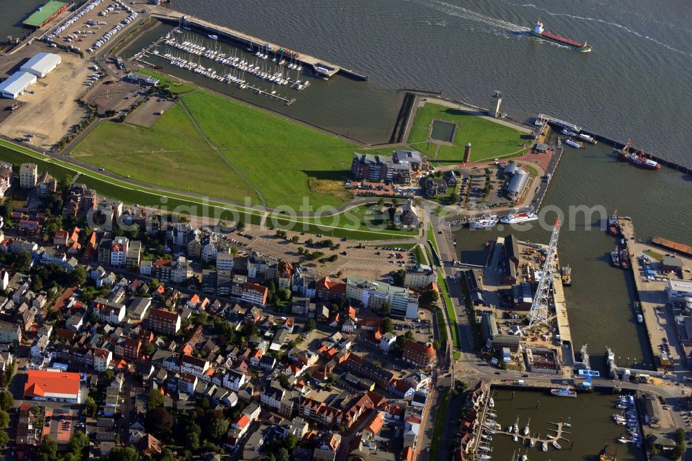 Cuxhaven from above - North Sea - Harbour and the coastal area in Cuxhaven in Lower Saxony