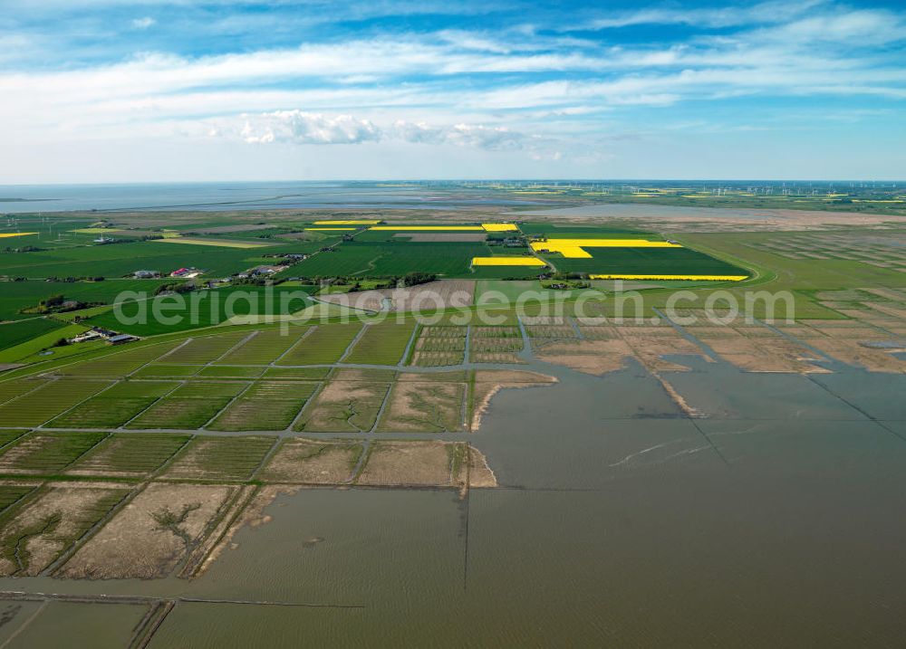 Nordstrand from the bird's eye view: Nordstrand is a peninsula and former island in North Frisia on the North Sea coast. It is part of the Nordfriesland district in the federal state of Schleswig-Holstein