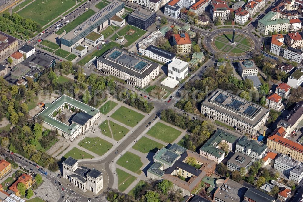 München from above - The Munich Documentation Centre for the History of National Socialism - Learning and remembrance the history of National Socialism in Munich in the state Bavaria