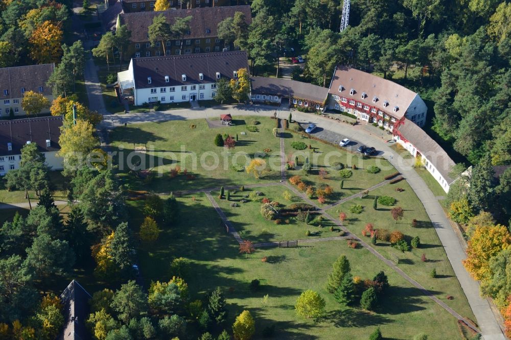 Aerial photograph Zirchow - View onto the former barracks area at the airfield of Zirchow in the state Mecklenburg-Vorpommern on the island Usedom. Today this area is used by the centre for disabled people Am Kleinen Haff