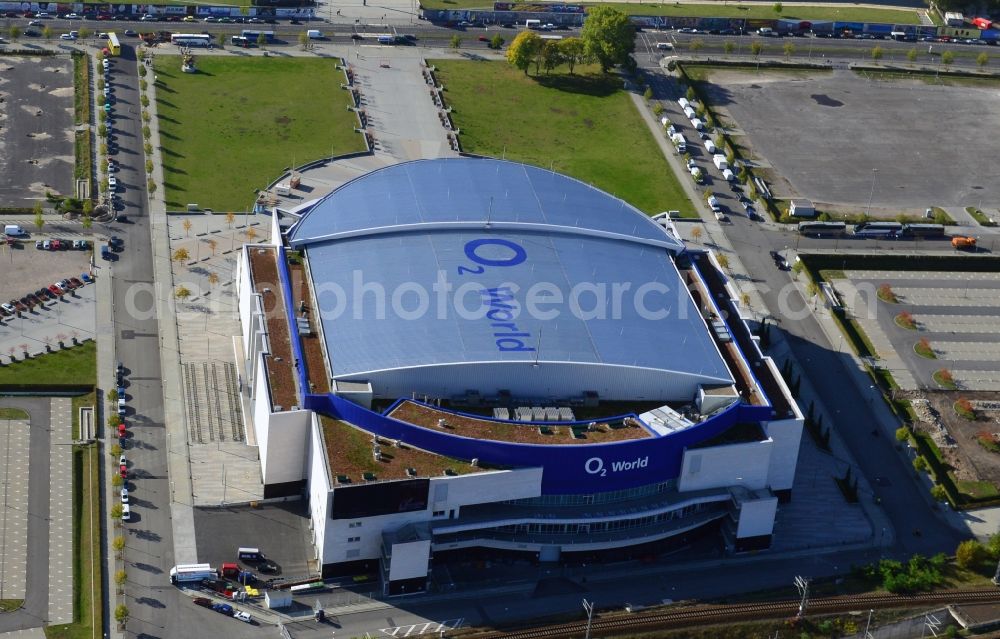 Aerial photograph Berlin - View of the O2 World Arena in Berlin Friedrichshain