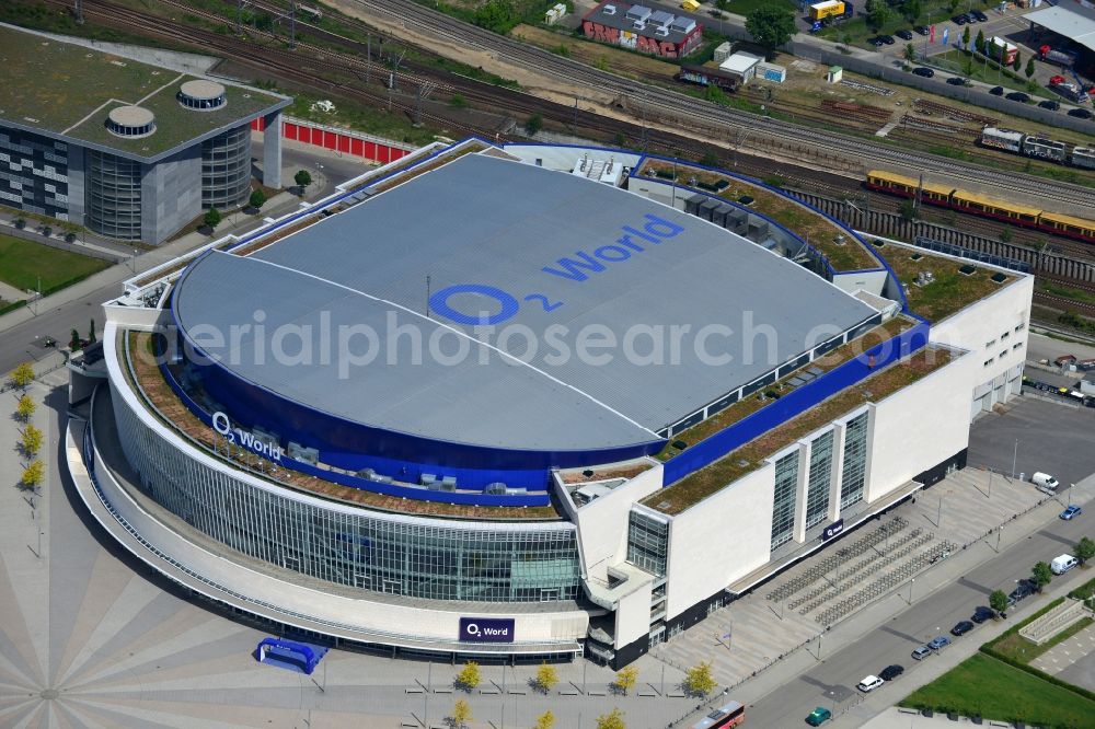 Aerial image Berlin - View of the O2 World Arena in Berlin Friedrichshain