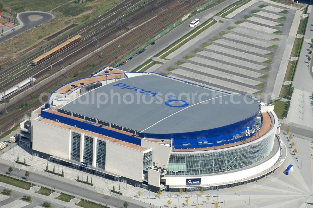 Aerial image Berlin - View of the O2 World Arena in Berlin Friedrichshain