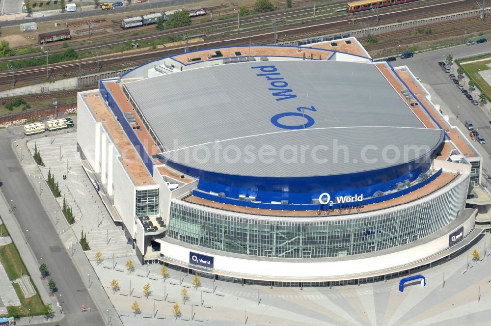 Aerial image Berlin - View of the O2 World Arena in Berlin Friedrichshain