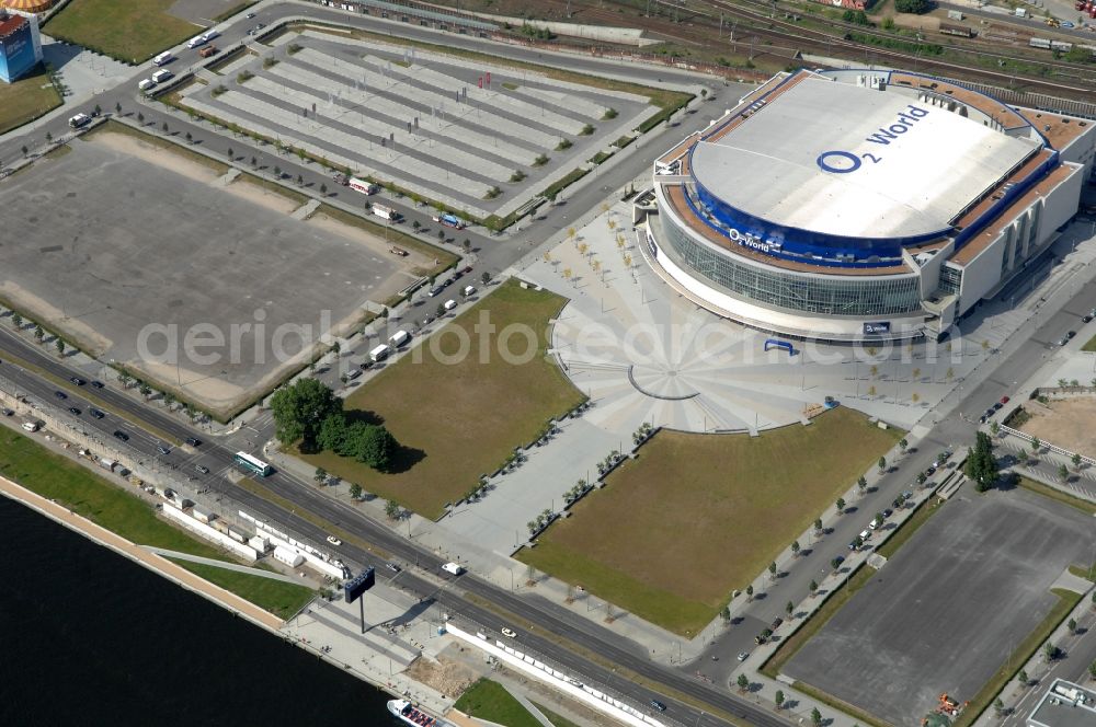 Aerial image Berlin - View of the O2 World Arena in Berlin Friedrichshain