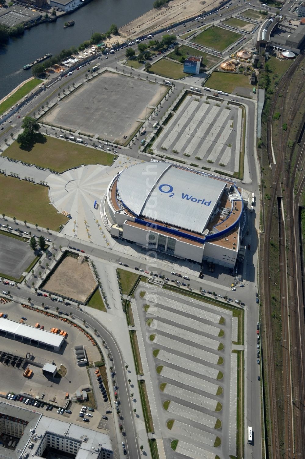 Berlin from above - View of the O2 World Arena in Berlin Friedrichshain