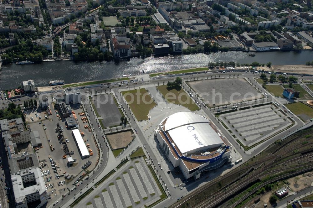 Aerial image Berlin - View of the O2 World Arena in Berlin Friedrichshain