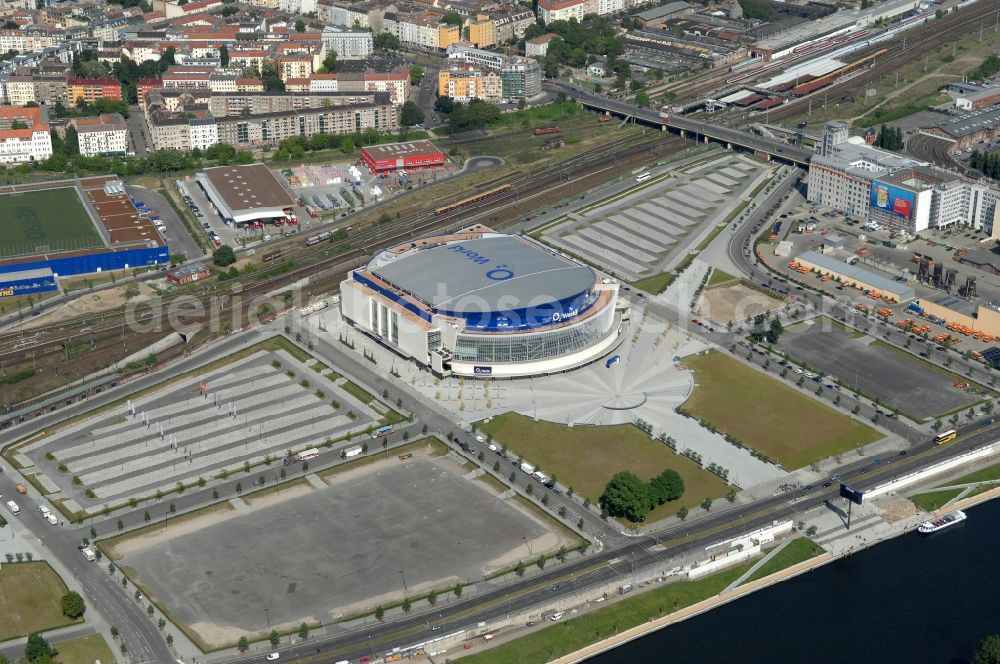 Aerial image Berlin - View of the O2 World Arena in Berlin Friedrichshain