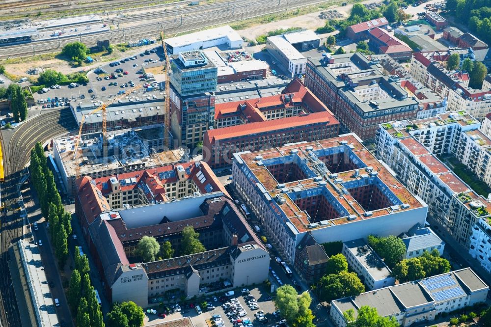 Aerial image Berlin - View at the restored building of the monument protected former Osram respectively Narva company premises Oberbaum City in the district Friedrichshain in Berlin