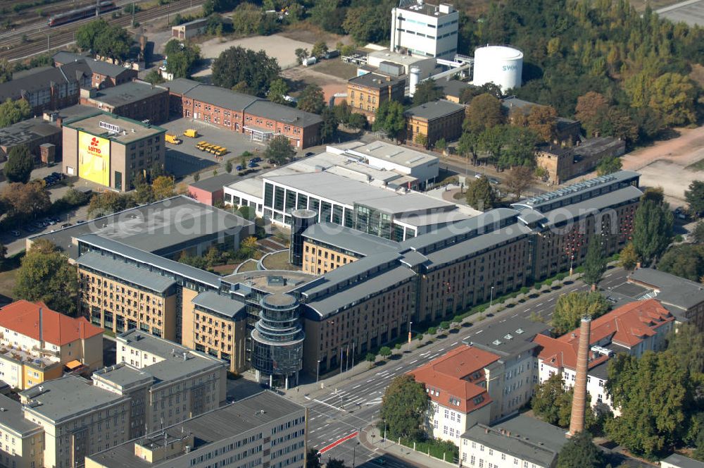 Magdeburg from above - Blick auf die Oberfinanzdirektion an der Otto-von-Guericke-Straße in der Magdeburger Altstadt. Sie ist als Behörde dem Ministerium der Finanzen des Landes Sachsen-Anhalt untergeordnet. Kontakt: Oberfinanzdirektion Magdeburg, 39013 Magdeburg, poststelle@ofd.mf.sachsen-anhalt.de