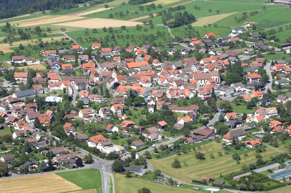 Oberhaugstett from the bird's eye view: Blick auf Oberhaugstett. Oberhaugstett gehört als Teilort zu der Gemeinde Neubulach.