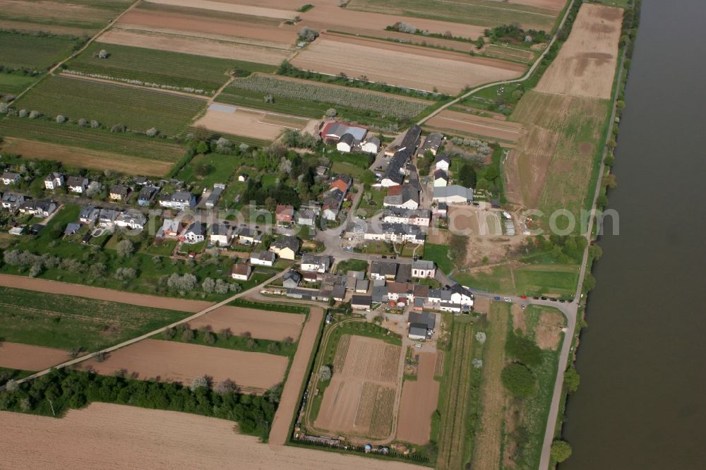 Trier Zewen from the bird's eye view: The small town of Oberkirch with farms, houses and church. The village lies on the river Mosel in the local district Zewen in Trier in Rhineland-Palatinate