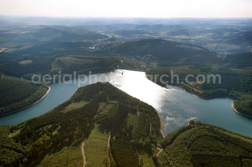 Dorsten from above - View of the barrier lake Obernau in Netphen in the state of North Rhine-Westphalia