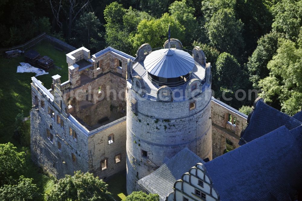 Aerial photograph Kranichfeld - 7/23/2012 KRANICHFELD KRANICHFELD View of the Upper Castle Kranichfeld in the state of Thuringia. The upper castle is an early-Renaissance of 1530 with older predecessors in the 12th Century