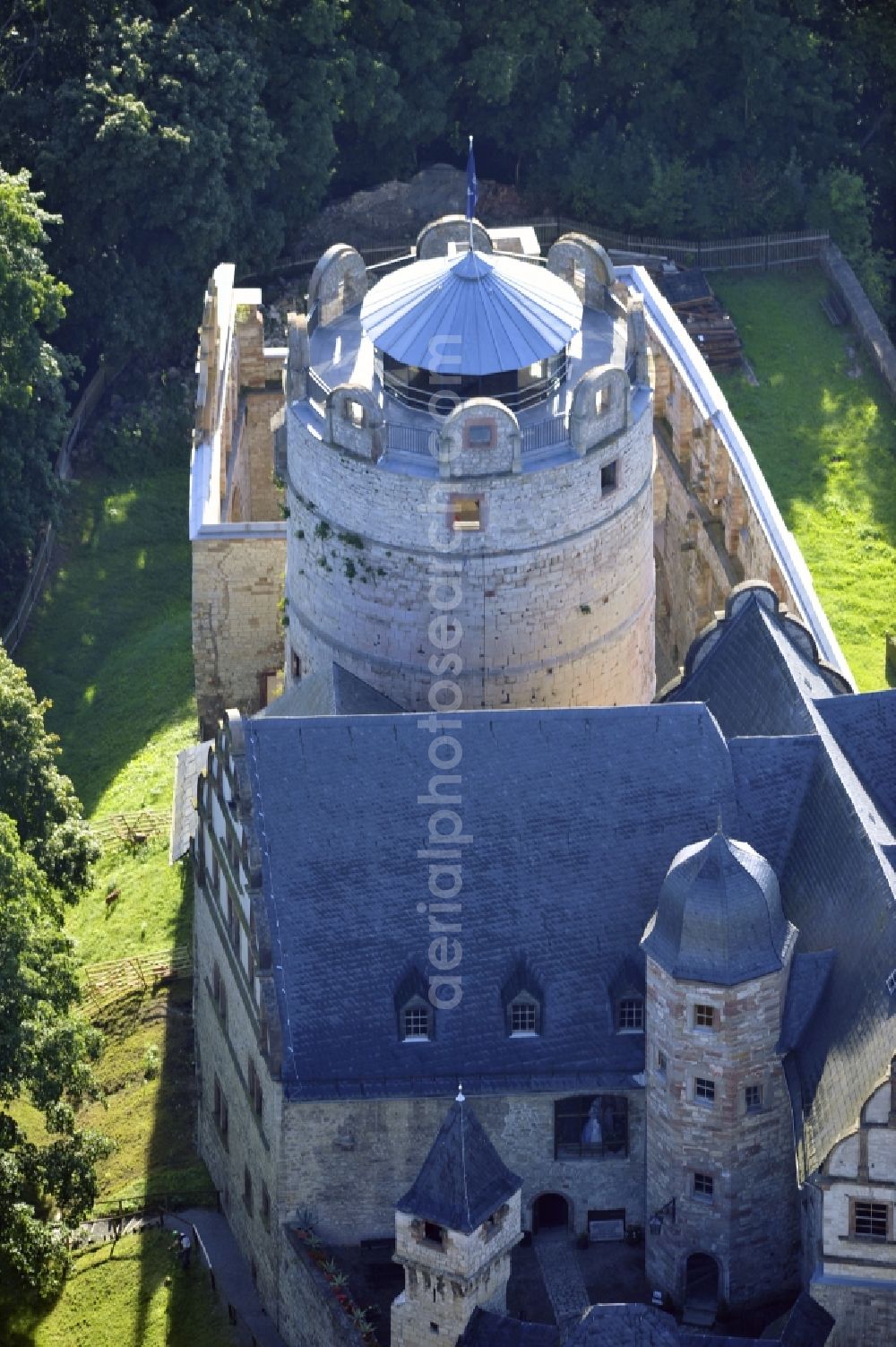 Aerial image Kranichfeld - 7/23/2012 KRANICHFELD KRANICHFELD View of the Upper Castle Kranichfeld in the state of Thuringia. The upper castle is an early-Renaissance of 1530 with older predecessors in the 12th Century