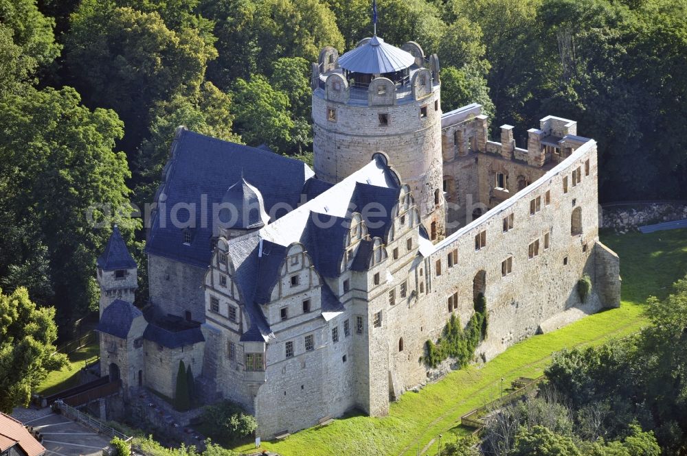 Kranichfeld from the bird's eye view: 7/23/2012 KRANICHFELD KRANICHFELD View of the Upper Castle Kranichfeld in the state of Thuringia. The upper castle is an early-Renaissance of 1530 with older predecessors in the 12th Century