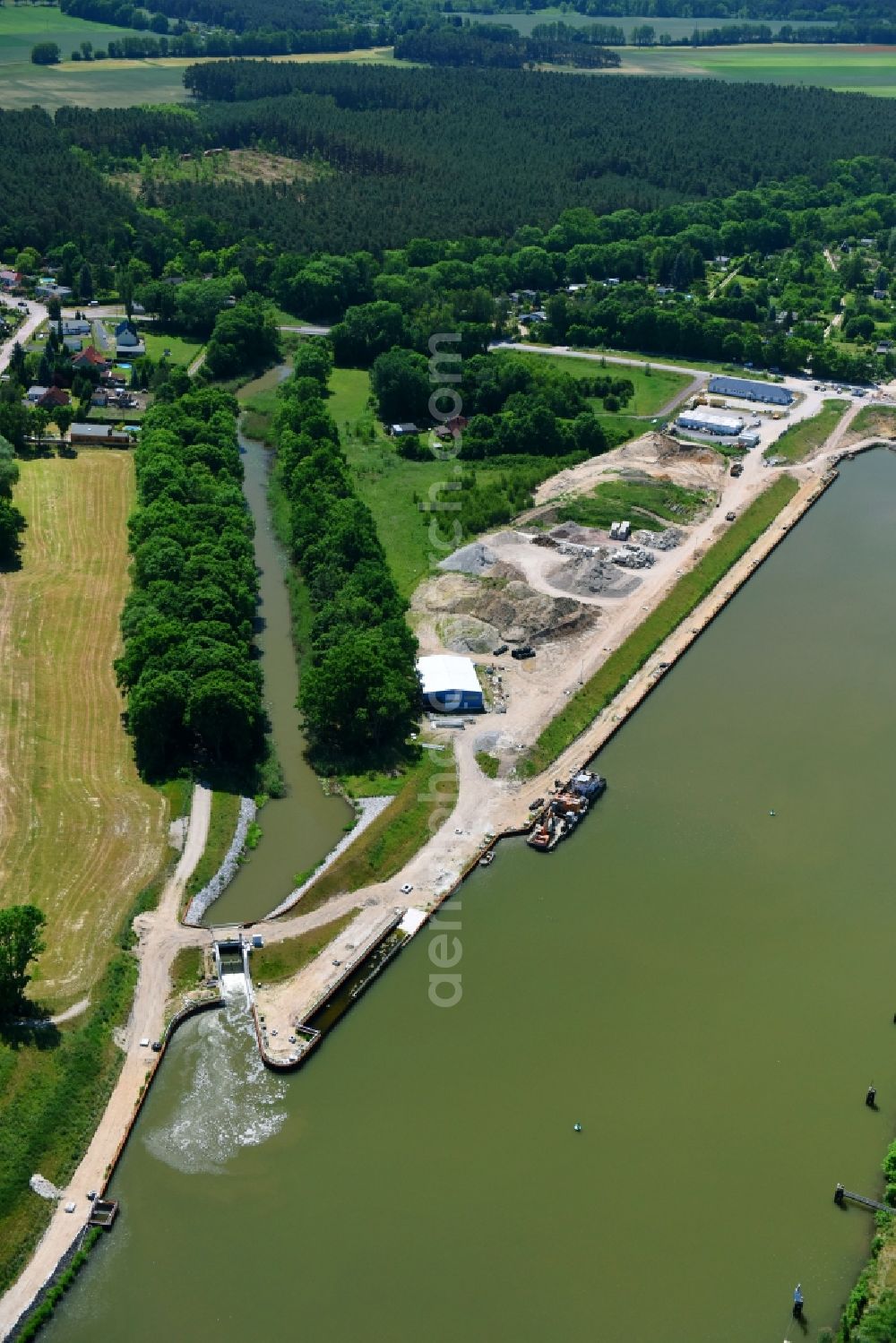 Aerial image Elbe-Parey - Zerben headwater weir at the sluice along the Elbe-Havel-Canel in the state Saxony-Anhalt