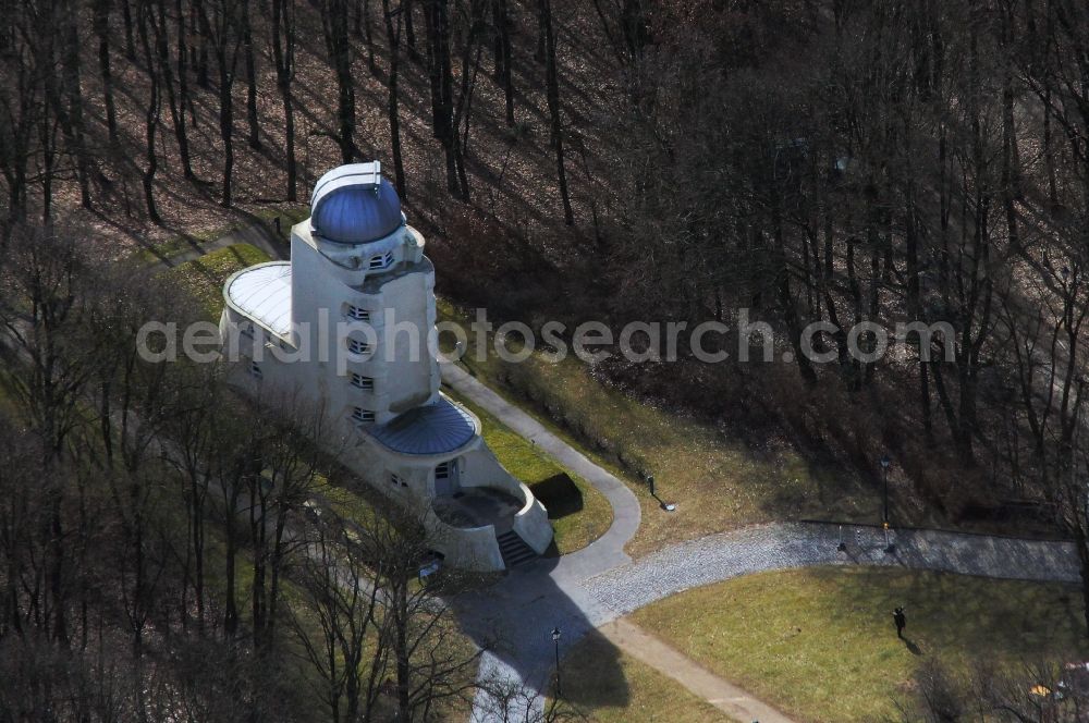 Potsdam from above - Observatory and Planetariumskuppel- constructional building complex Einsteinturm an der Albert-Einstein-Strasse in Potsdam in the state Brandenburg