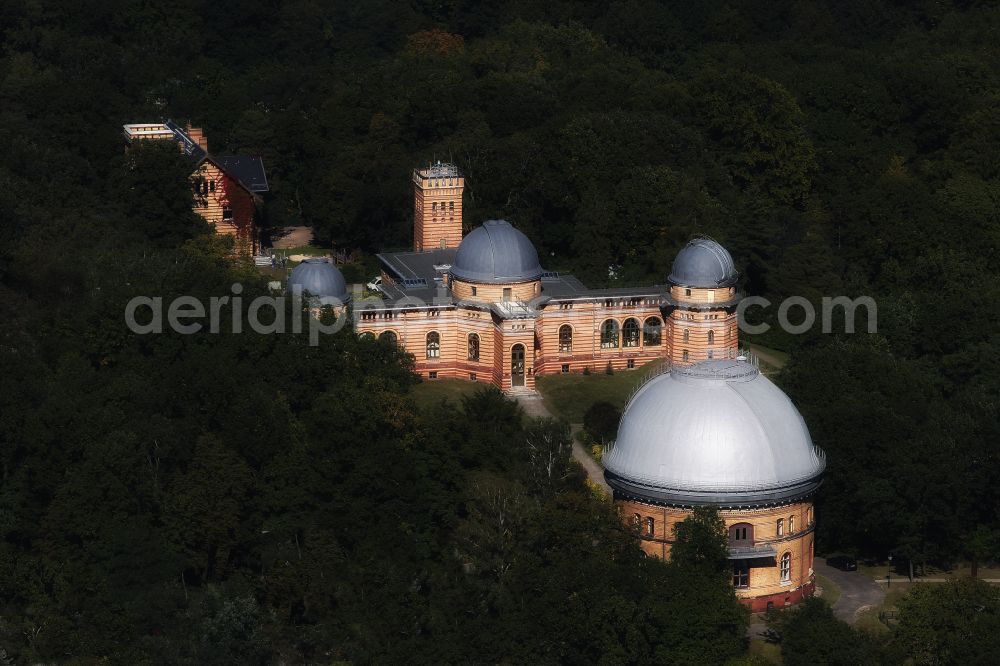 Aerial photograph Potsdam - Observatory and Planetariumskuppel- constructional building complex of the Institute of Potsdam-Institut fuer Klimafolgenforschung on Telegrafenberg in the district Potsdam Sued in Potsdam in the state Brandenburg