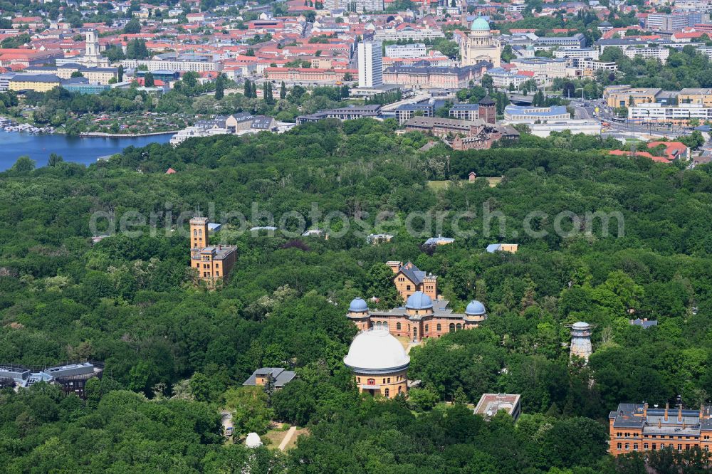 Potsdam from above - Observatory and Planetariumskuppel- constructional building complex of the Institute of Potsdam-Institut fuer Klimafolgenforschung on Telegrafenberg in the district Potsdam Sued in Potsdam in the state Brandenburg